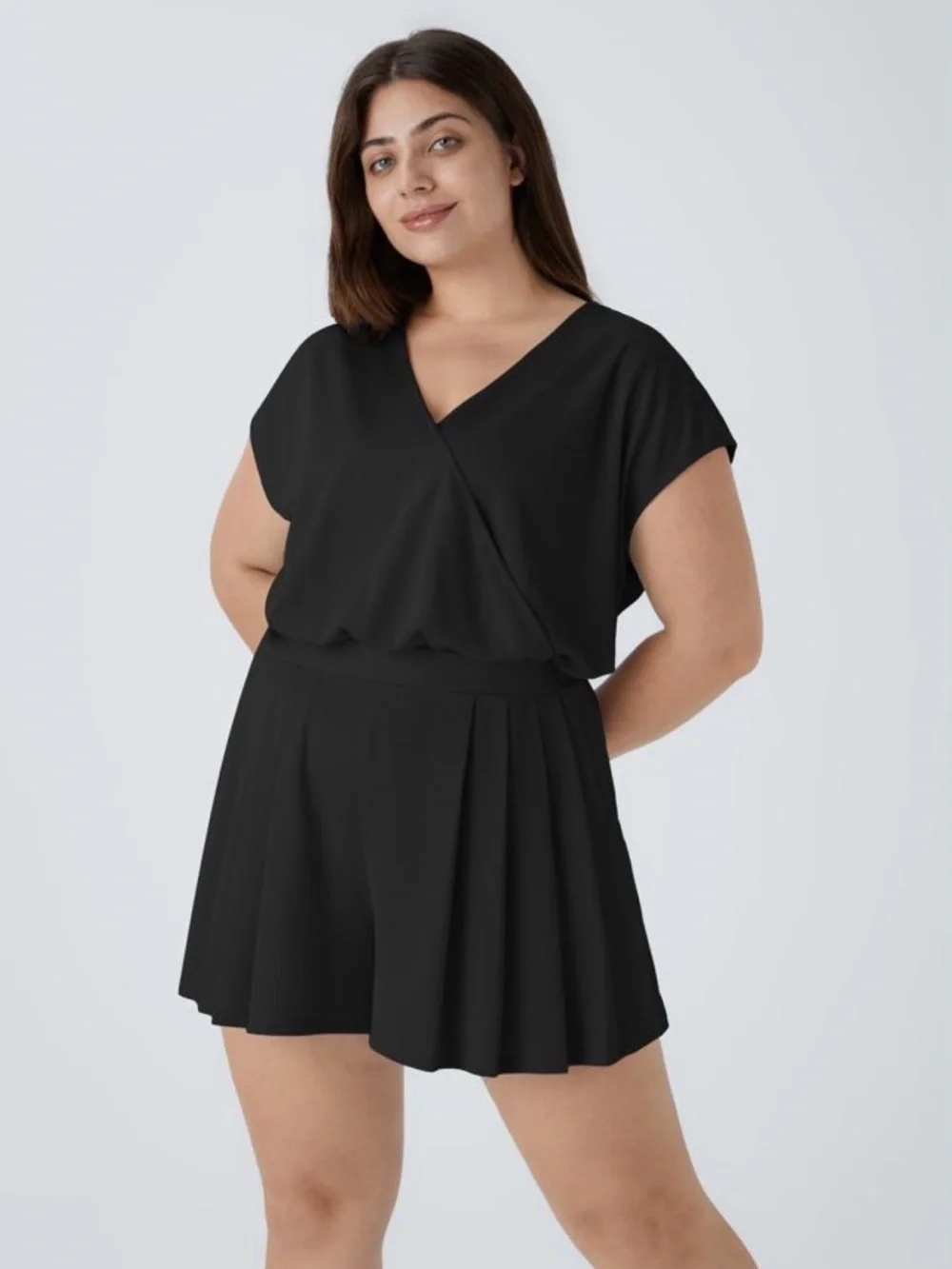 HALARA V Neck Short Sleeve Pocket Waffle Casual Plus Size Jumpsuit